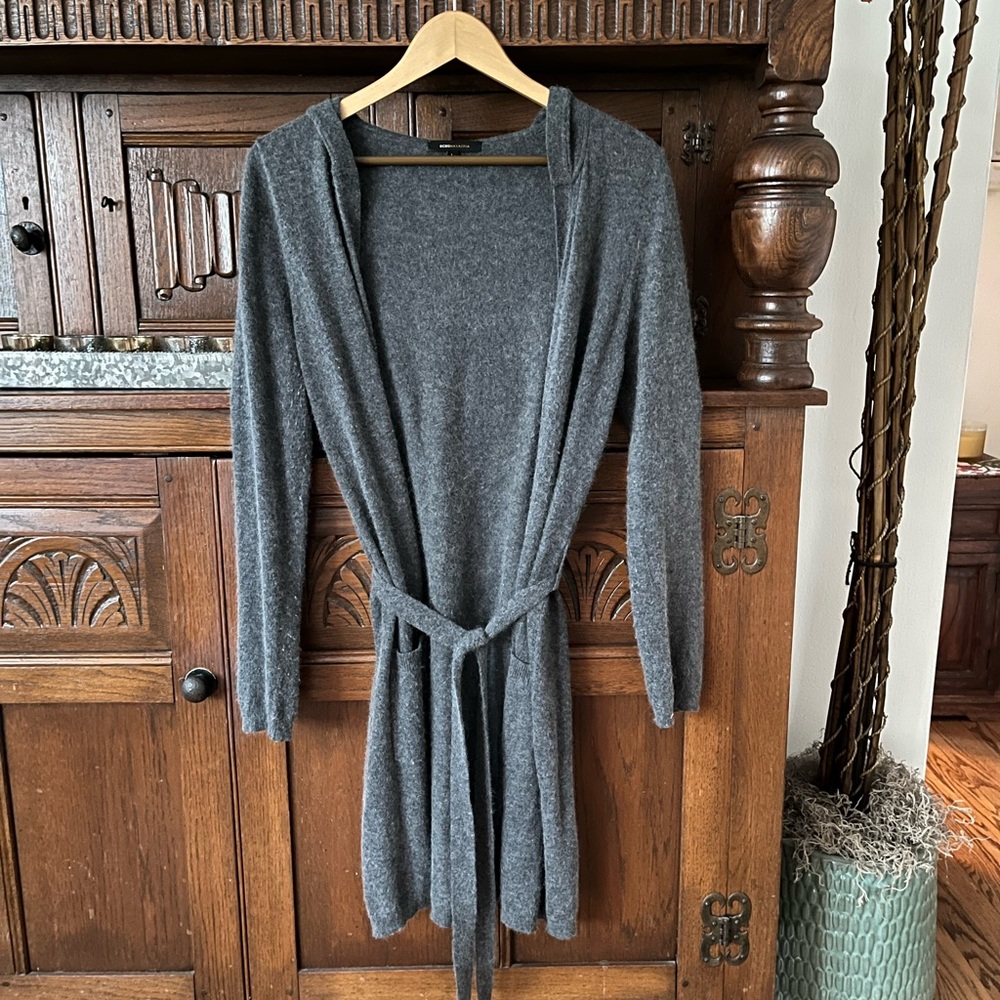 BCBGMaxAzria Long Hooded Duster Cardigan Angora Wool blend Size Large